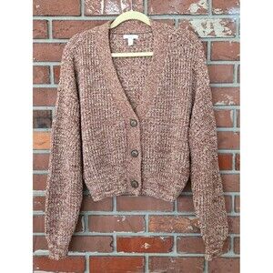 Cara Santana & Nine West Cropped Marled Cardigan brown boho Oversized Size L